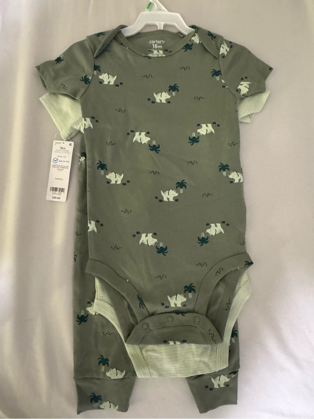 Carter's Olive Green Dinosaur Print Short Sleeve Onesie Set
